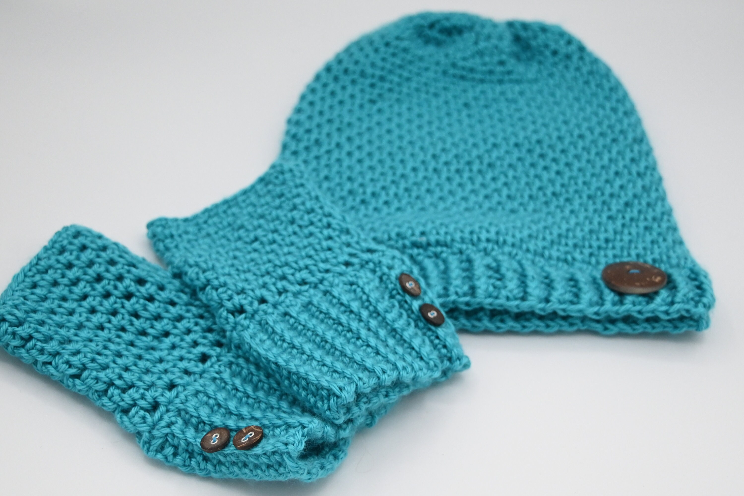 Crochet Teal Hat and Fingerless Gloves Set/ Boot Sock/ Toboggan/ Gifts for Her/ Gift for Mom/ Beanie/ Christmas Gift/ Girlfriend gift