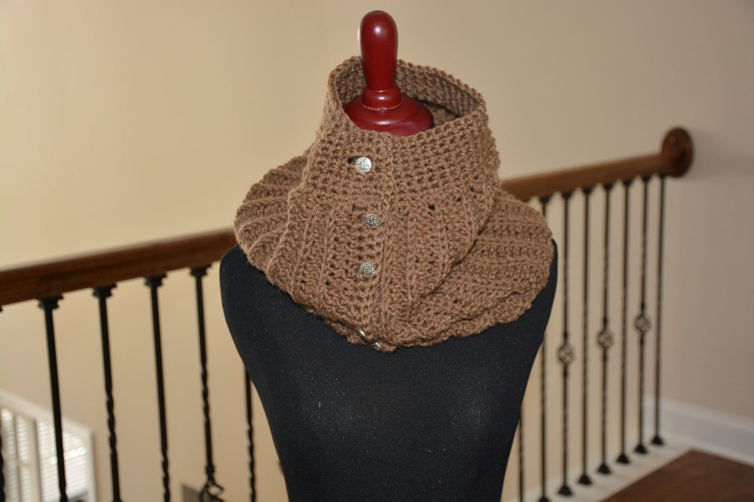 Brown Crochet Buttoned Cowl/ Outerwear/ Accessory/ Gift for Girls/ Gift for her/ Gift for mom/ Birthday / Winter wear/ Christmas/ Neck scarf