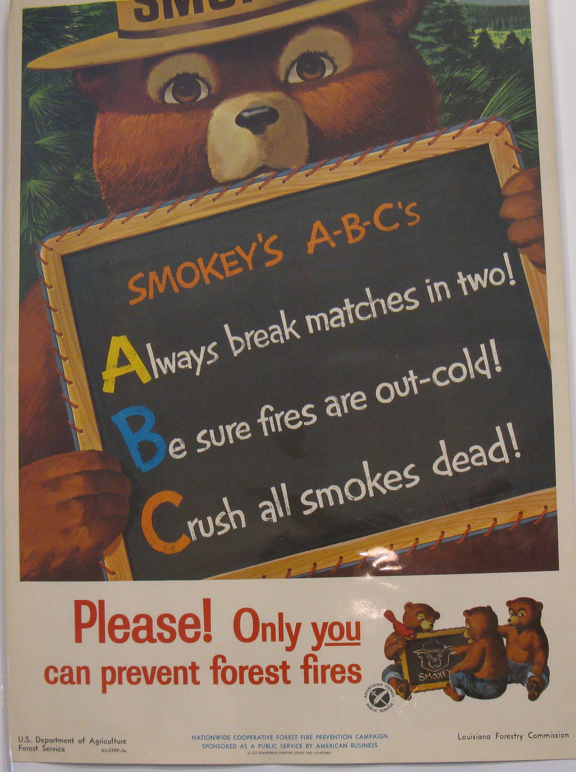 Smokey Bear Poster, Original poster, children's poster, fire prevention