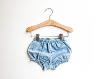 Baby bloomers, toddler bloomers, bloomies, bloomers for babies, fall baby clothes, diaper cover, denim baby bloomers, bubble shorts