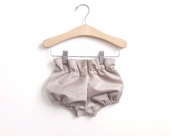 High waist baby girl bloomers, high waist toddler bloomers, diaper cover, sizes NB-3T, silver velvet corduroy material, spring girls clothes