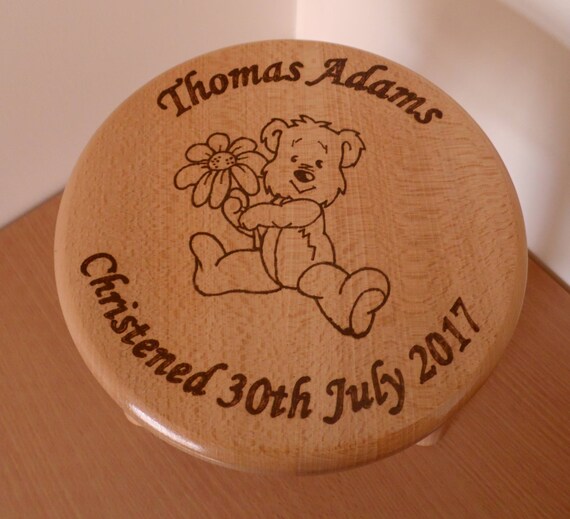 Teddy Personalised Hardwood Child/'s Wooden Stool