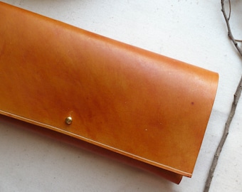 Tan Leather Interlocking Clutch Bag.  Handmade Leather Document Case.  Alternate Colours Available