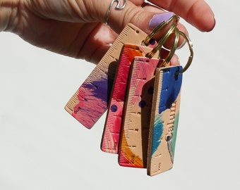 Personalized Leather Ruler Keyring: Hand-Painted Maker Gift