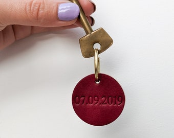 Personalised Leather Disc Keyring, Anniversary Gift, Handmade