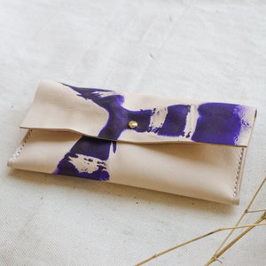Purple Leather Tie Dye Purse, Leather Ladies Purse, Gift for her.  Coin Wallet