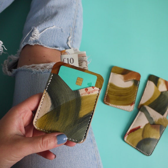 Camouflage Leather Card Holder Hand Painted Leather Pocket 
