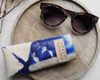 Personalised Blue Leather Glasses Case.  Personalised Gifts For Her.  Sunglasses Case.  Holiday Accessories