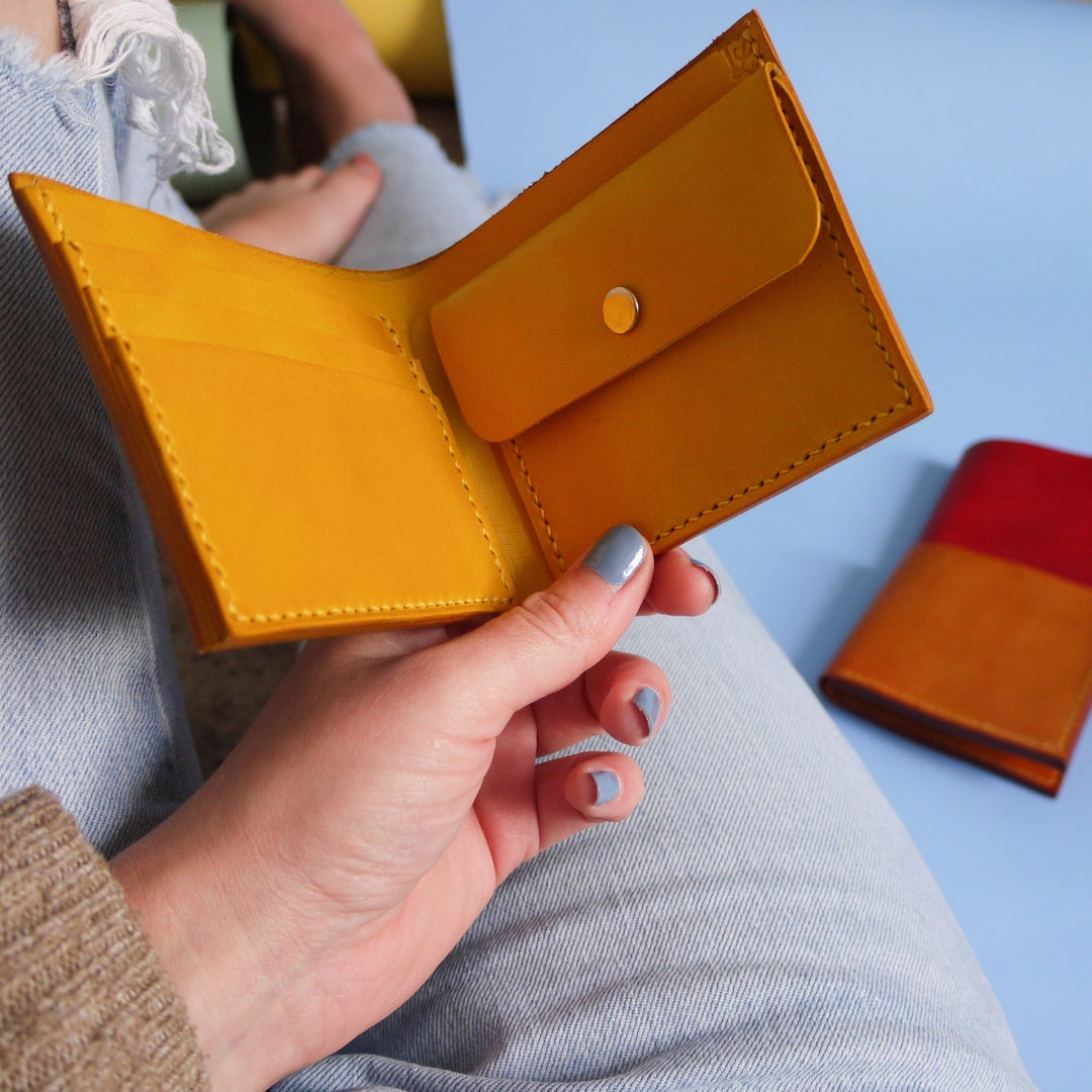Yellow Leather Wallet. Mens Slimline Bifold Wallet. 3rd Etsy