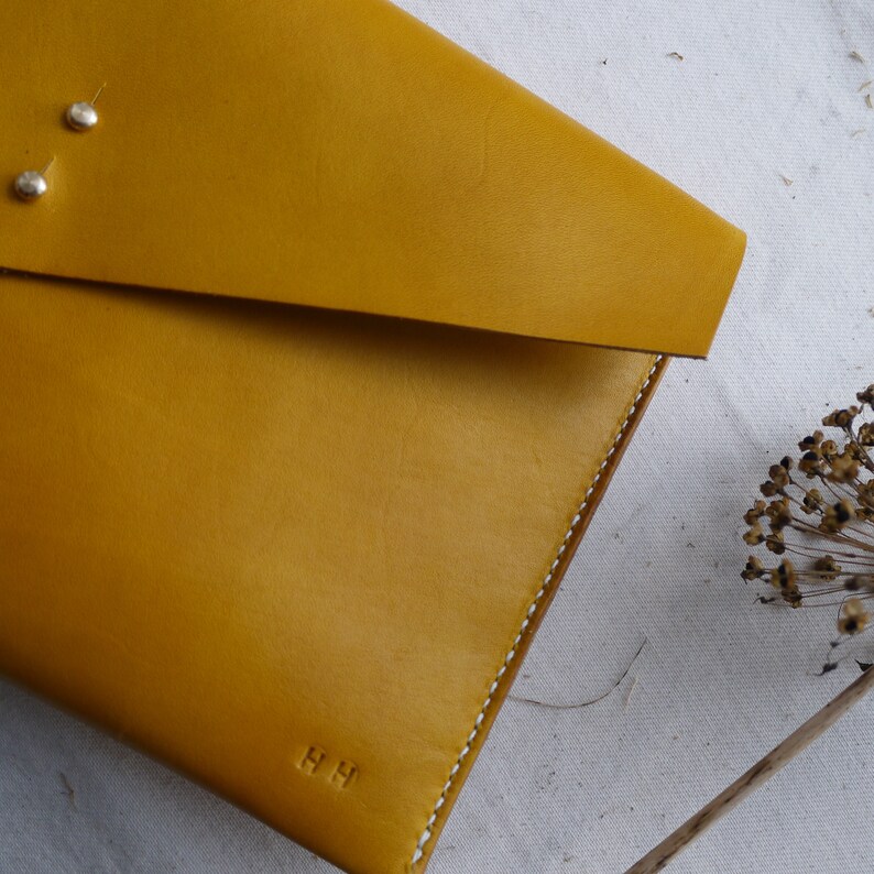 Yellow Leather Clutch Bag Leather Bag Ipad Case Tablet Etsy