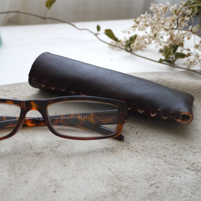 Dark Brown Leather Glasses Case. Reading Glasses Case. Glasses Etsy