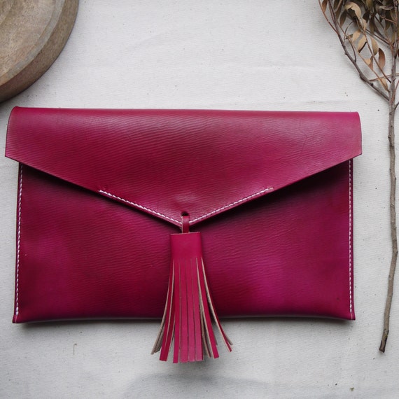 oxblood clutch bag