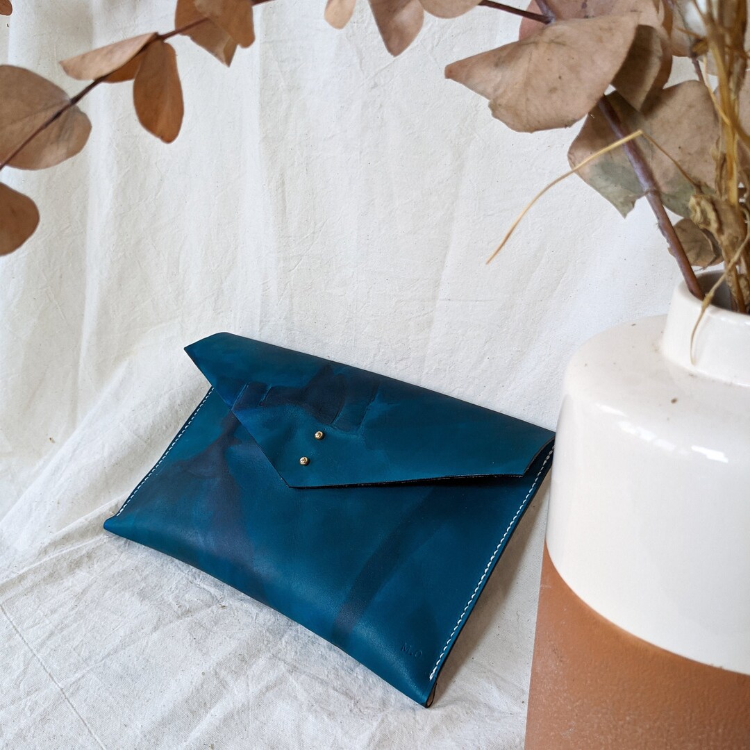 Tie Dye Teal Leather Clutch Bag. Tie Dye Leather Bag. Leather Etsy