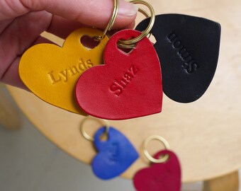 Personalised Leather Heart Keyring.  Valentines Present, Gift For Friend, Christmas Stocking Filler