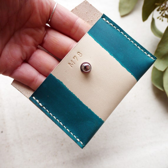 Handmade Leather Striped Coin Purse. Personalised Leather Coin
