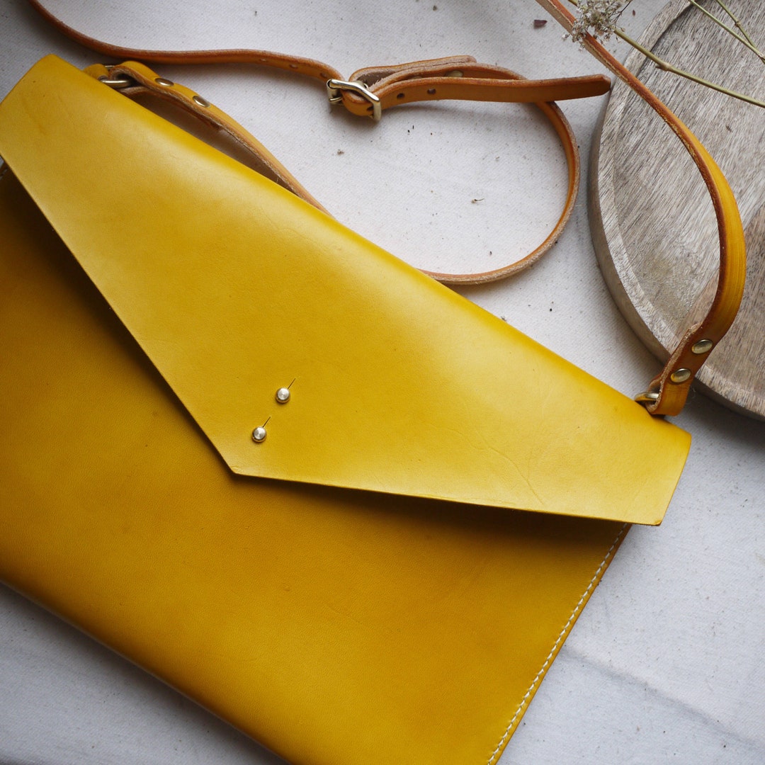Yellow Leather Envelope Bag. Women's Minimalist Leather Etsy