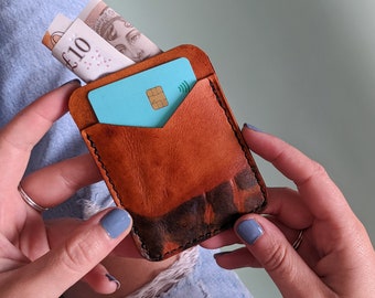 Boho Tie-Dye Leather Card Holder.  Cottage Core Accessories.  Tan Leather Wallet.  Gift For Him
