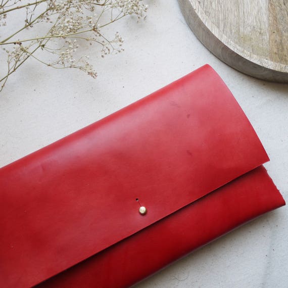 Red leather clutch sale
