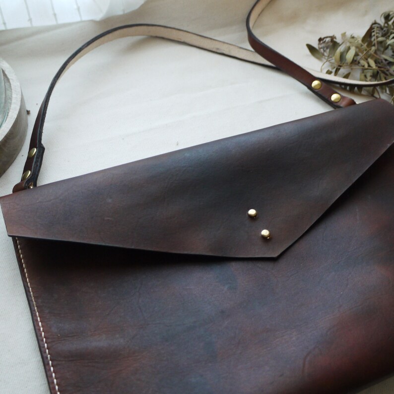 Large dark brown crossbody leather bag messenger bag ipad Etsy
