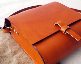 Handmade leather satchel - tan leather.  12 colour options