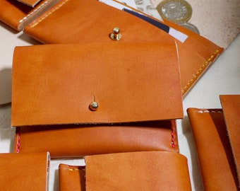 Personalised Handmade Tan Leather Coin and Card Purse - Small and Stylish