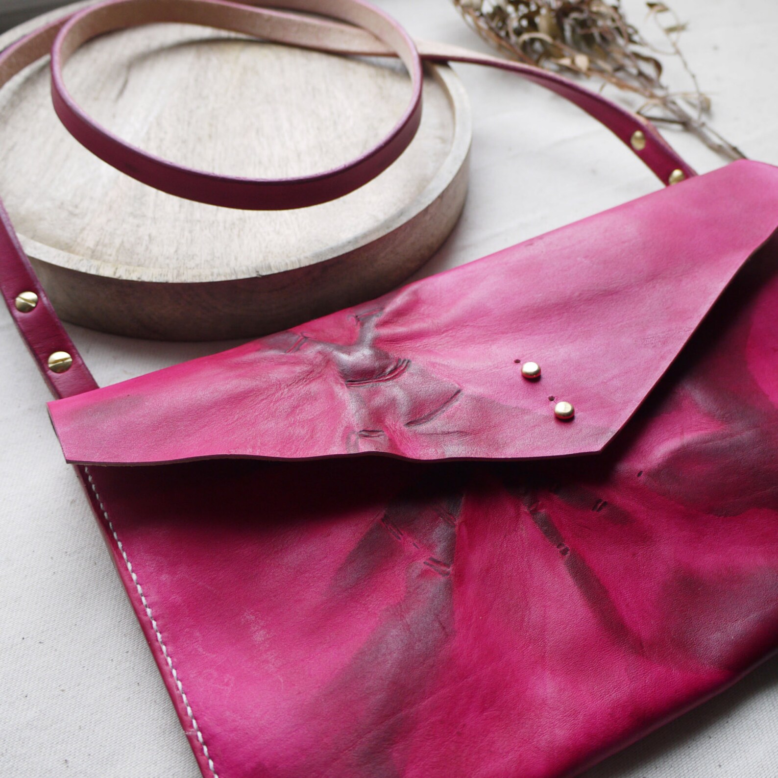 Vibrant Pink Leather Tie Dye Cross Body Bag. Leather Envelope Etsy UK
