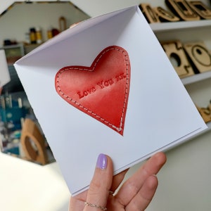 Heart Card. Leather 3rd Anniversary Card.  Personalised Message Wedding Gift.  Valentines Day.  Personalised Leather Artwork For Anniversary