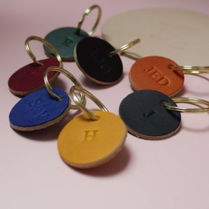 Personalised Leather Disc Keyring, 3rd Wedding Anniversary Gift, Fathers Day Gift.  Couples gifts
