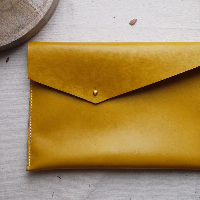 Yellow Leather Clutch Bag. Asymmetric Leather Yellow Hand Dyed Etsy