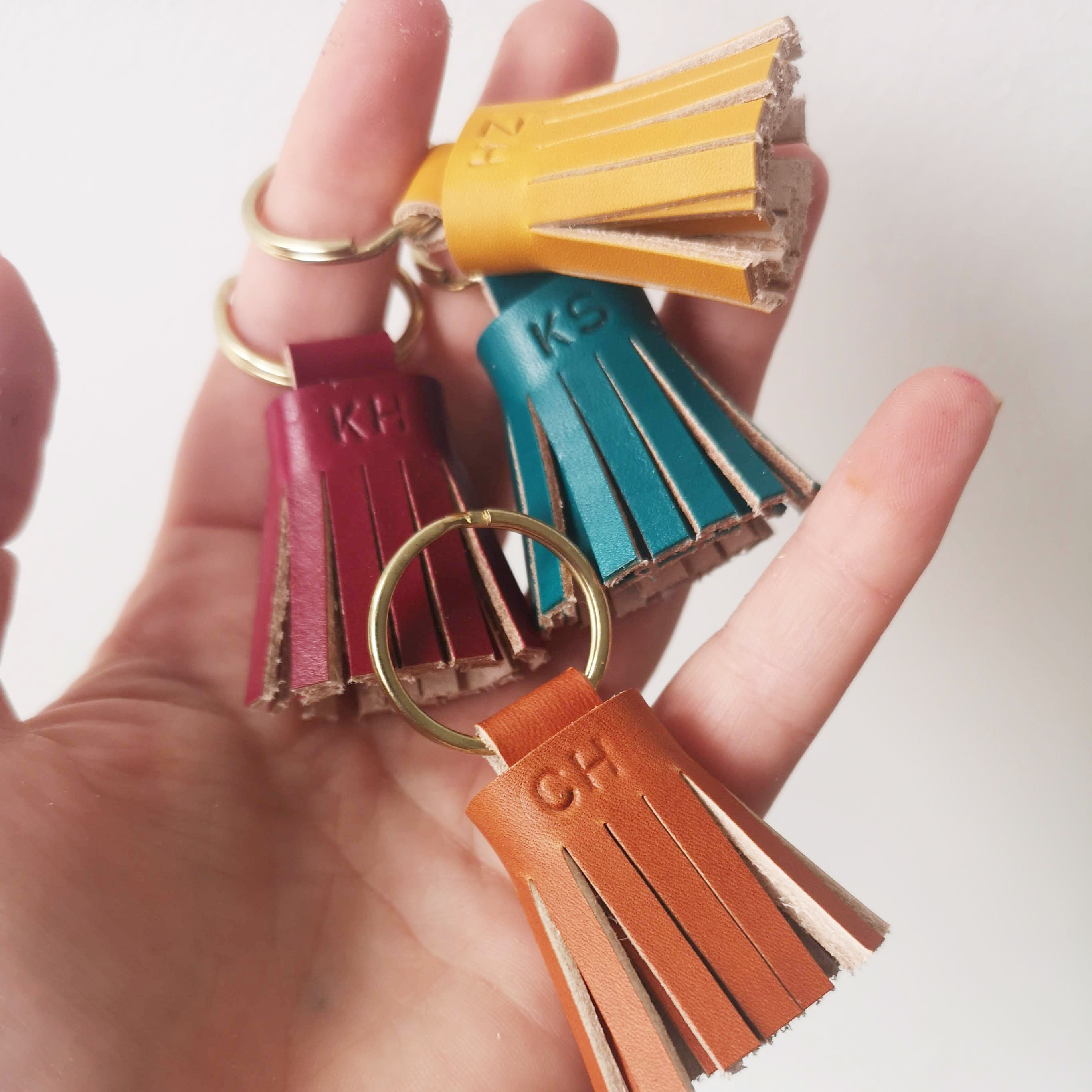 Leather tassel hotsell keychain bag charm