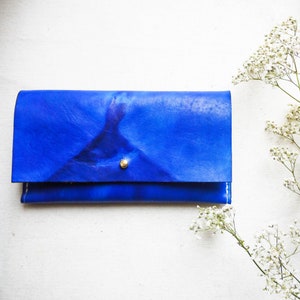 Blue Leather Tie Dye Purse, Leather Ladies Purse, Gift for her.  Coin Wallet
