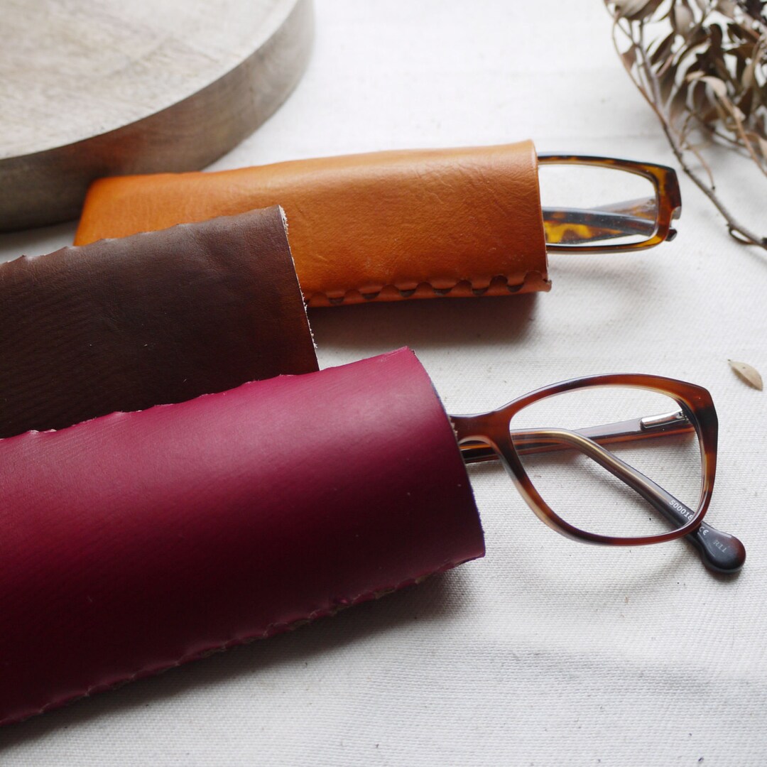 Personalised Leather Glasses Case. Soft Slim Glasses Case, Slimline