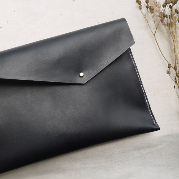 Asymmetric leather black hand dyed clutch bag leather bag | Etsy