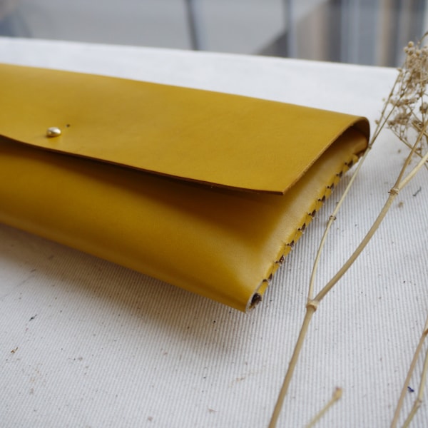 Yellow Leather Interlocking Clutch Bag.  Leather Bag, Leather Purse.  Handmade in the UK.  Ladies Leather Bag.  Large Ladies Purse