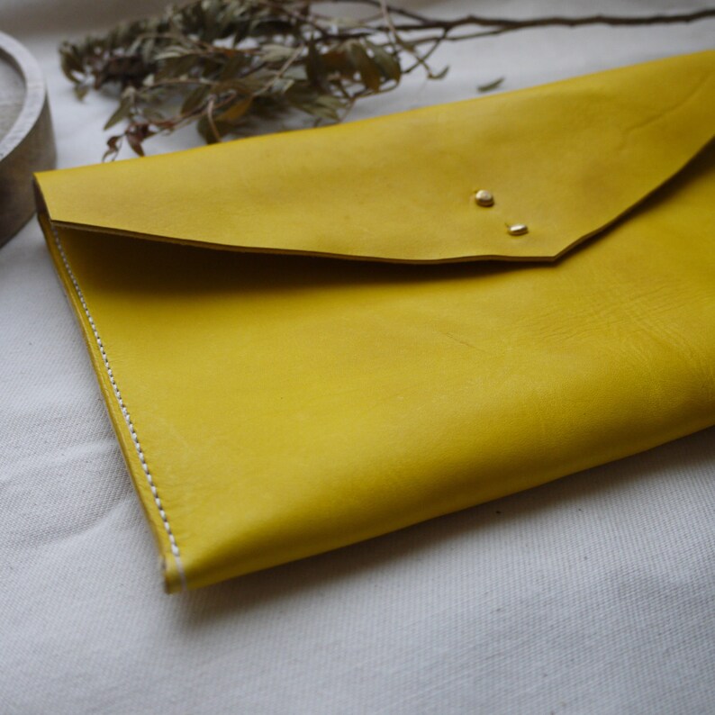 Yellow Leather Clutch Bag Leather Bag Ipad Case Tablet Etsy