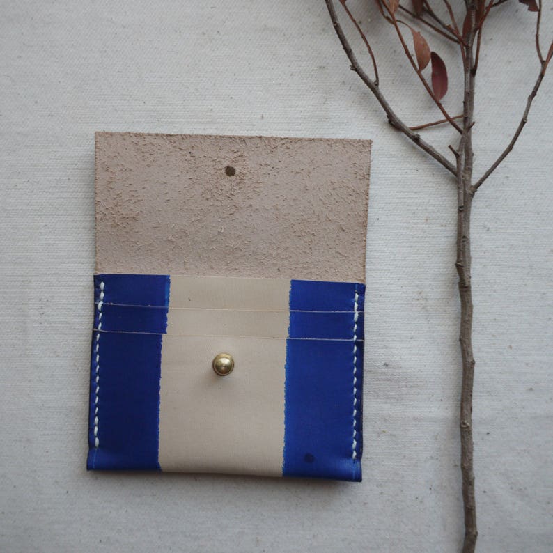 3 compartments Blue leather purse striped leather coin purse Handmade in England