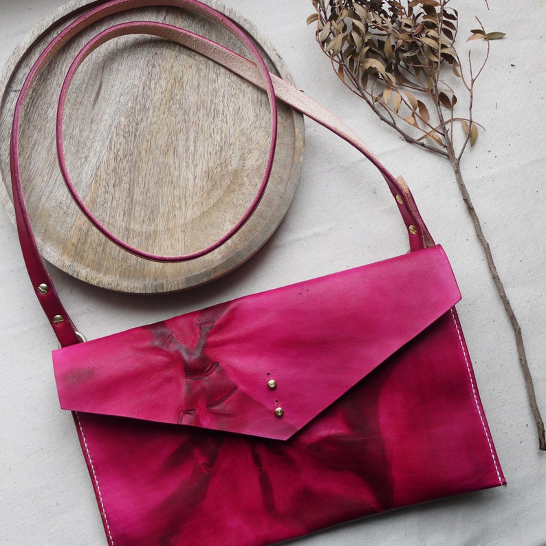 Vibrant Pink Leather Tie Dye Cross Body Bag. Leather Envelope Etsy UK