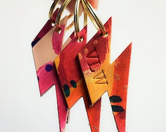 Personalized Leather Lightning Bolt Keychain: Hand-Painted Accessory