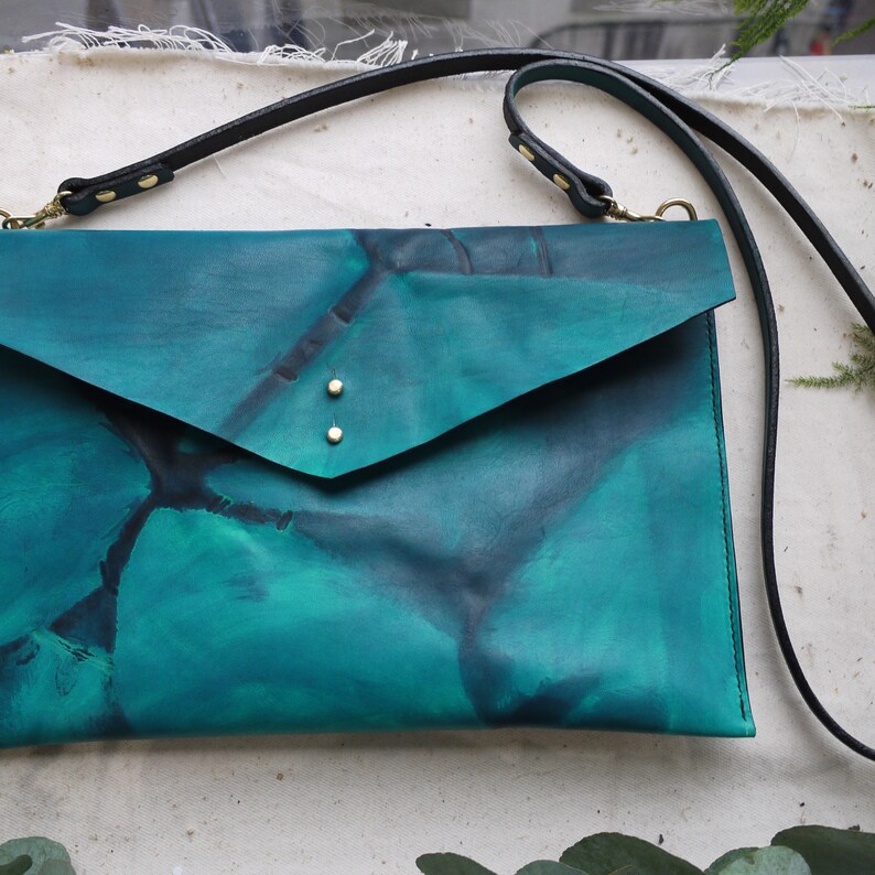 Handmade teal tie dye leather bag tie dye leather with Etsy