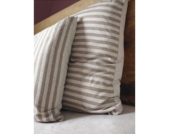 Taie d'oreiller toute douce en Jersey de coton  - Taupe rayé et Galet uni