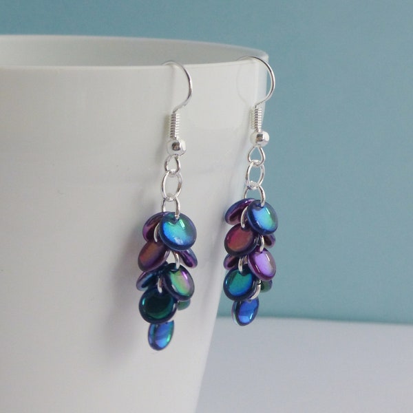 Colourful Iridescent Mermaid Tail Earrings, Cascade Earrings for Her