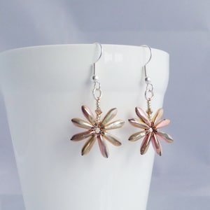 Rose Gold / Copper Glass Daisy Flower Earrings, Cute Jewellery for Her