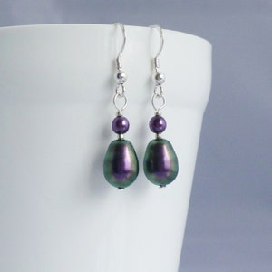 Iridescent Purple Glass Pearl Drop Earrings with Crystal Glass Pearls and Sterling Silver Earwires image 6