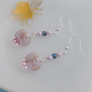 Pink Crystal Heart Earrings with a hint of Purple and Blue