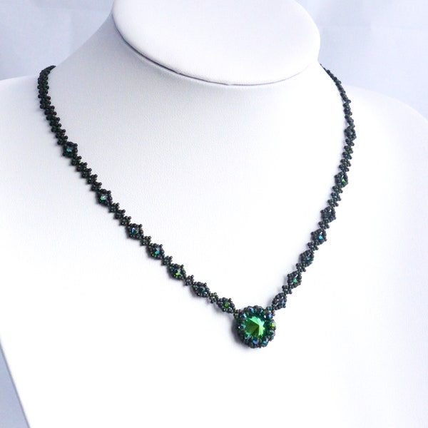 Green Crystal Necklace with Swarovski Scarabaeus Green Crystals and 925 Sterling Silver Clasp, Luxe Party Jewellery, Fantasy Necklace