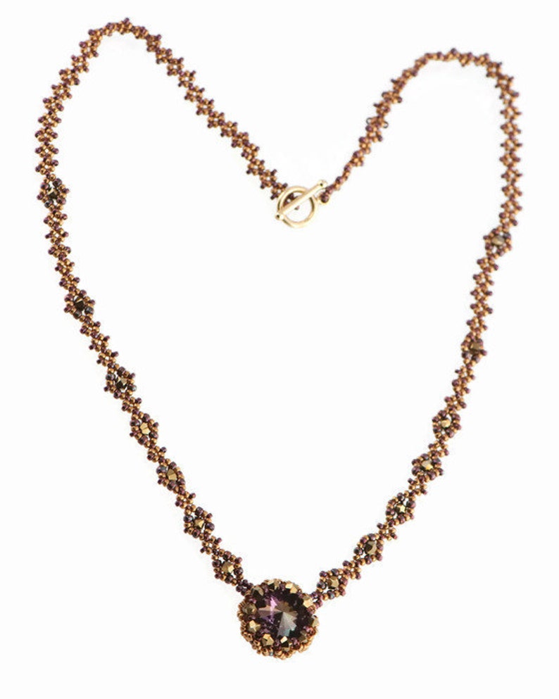 Purple and Bronze Crystal Necklace Beadwork Jewellery Etsy UK