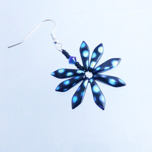 Black and Blue Spotty Daisy Earrings, Funky Flower Earrings, Boho Festival Chic, Fun Jewellery for Her image 6