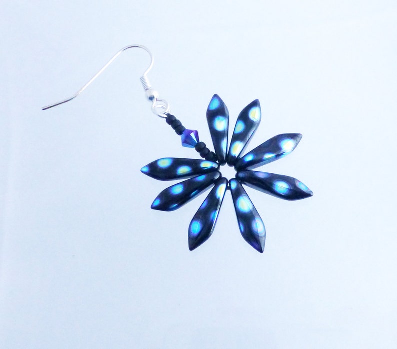 Black and Blue Spotty Daisy Earrings, Funky Flower Earrings, Boho Festival Chic, Fun Jewellery for Her image 6