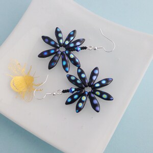 Black and Blue Spotty Daisy Earrings, Funky Flower Earrings, Boho Festival Chic, Fun Jewellery for Her image 2