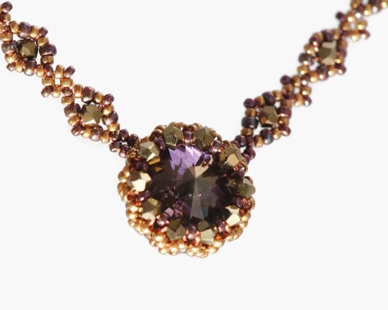 Purple and Bronze Crystal Necklace Beadwork Jewellery Etsy UK